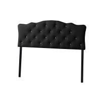 Baxton Studio BBT6503-Black-Full HB Rita Modern and Contemporary Full Size Black Faux Leather Upholstered Button-tufted Scalloped Headboard